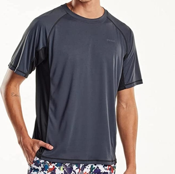 Tesla Rashgaurd Swim Shirt Loose Fit Rash guard UPF 50+ Charcoal Black - Picture 3 of 4